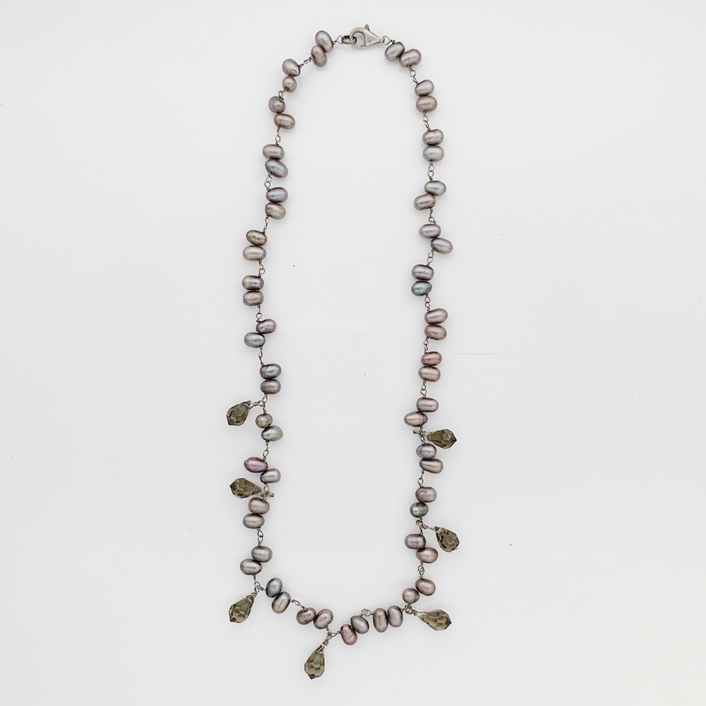 Freshwater Pearl and Grey Crystal Necklace